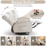 Comermax Rocking Recliner with Heat and Massage, Wide Seat Heated Massaging Reclining Chair for Home Theater, Faux Leather Manual Swivel Rocker Recliner Chair with Cup Holder for Adult, Beige