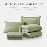 WRENSONGE Twin Comforter Set- 5 Pieces Sage Green Bed in a Bag, All Season Twin XL Bedding Sets with 1 Fitted Sheet, 1 Flat Sheet, 1 Pillow Sham and 1 Pillowcase WRENSONGE