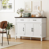 48 Inches Buffet Cabinet with Storage, Farmhouse Sideboard Buffet w/2 Drawers and 3 Doors, Wood Coffee Bar Cabinet with Adjustable Shelves, Sideboard Storage for Kitchen, Living Room, Off White ONBRILL