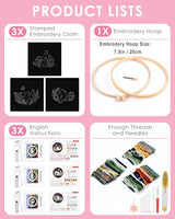 TINDTOP 3 Sets Embroidery Kit for Adults, Frog Embroidery Practice Kit for Beginners Include Embroidery Cloth Hoops Threads for Craft Lover Hand Stitch with Embroidery Skill Techniques
