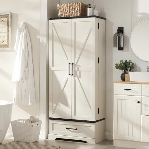 ACCOHOHO 72" Farmhouse Kitchen Pantry Cabinet with Drawer, Tall Storage Cabinet with 2 Barn Doors and Shelves, Versatile Large Rustic Cabinet for ACCOHOHO