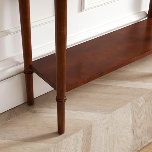Leick Home Coastal Console Table, Solid Wood, with Drawer and Shelf, for Entryways, Hallways, and Living Rooms, Pecan Brown, 20027-PC Leick Home