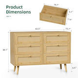 infurnic 6 Drawer Rattan Dresser for Bedroom, Modern Wooden Dresser Chest with Handles for Bedroom, Hallway and Living Room, Wood Oak infurnic