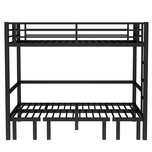 Full over Full Metal Bunk Bed with Guardrails, Convertible Loft Bed with Sofa & Lower Bed, Full Loft Bunk Beds can be Pulled out in 3 Sections for Teens, Adults, Bedroom, Black Harper & Bright Designs