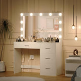Irontar Makeup Vanity Table, Makeup Table with Large Mirror and 11 LED Lights, Brightness Adjustable, Dressing Table Desk with 4 Drawers, Vanity Desk for Girls, Women, White WDT002W Irontar