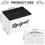 Hoteam Wooden Recipe Box with Cards and Rustic Wood Recipe Card Holder with 50 Pcs 5 x 7 Recipe Cards Set Farmhouse Recipe Organization Box with Dual Slots for Phone Kitchen Decoration (White) Hoteam