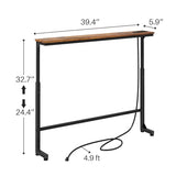 Kitstorack Narrow Console Table Behind Sofa Couch, Design with Adjustable Height (25"-33") & Power Outlets, Small Entryway Table - 5.9" D x39.4 L, Rustic Brown Kitstorack