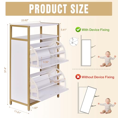VECELO Shoe Storage Cabinet with 2 Flip Entryway Modern Slim Hidden Freestanding Organizer with Metal Legs for Narrow Hallway, Living Room, Large Capacity, White, 2-Drawers VECELO