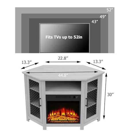 47" Corner Fireplace TV Stand Up to 55" TVs with 18" Electric Fireplace, Rustic Media TV Stands for Living Room, Television Stands with Adjustable Shelves, Entertainment Media Stand (Gray) ELEVARAWOOD