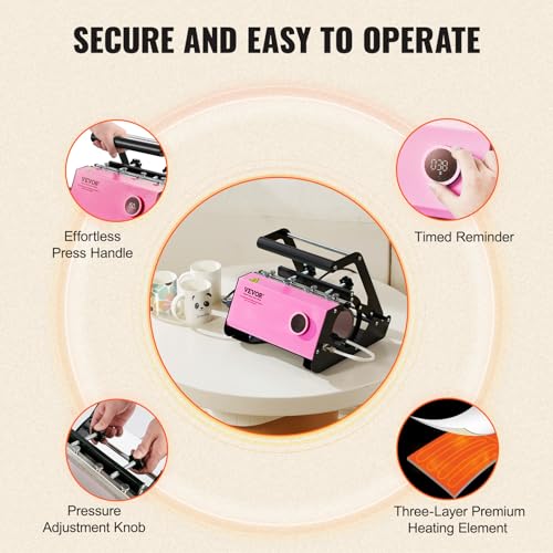 VEVOR Tumbler Heat Press Machine, Tumbler Press for 30OZ 20OZ Sublimation Straight Skinny Tumblers, with Knob Control Temp&Timer Setting for 11-16oz Mugs, Mug Press with Paper Heat Tape Gloves-Pink VEVOR