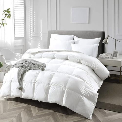 APSMILE Luxury 100% Organic Cotton All Season Down Feather Fibers Comforter Twin Size Duvet Insert, Fluffy Fill Power 34oz Medium Warmth Bed Comforter (68x90, Ivory White) APSMILE