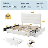 Allewie Modern Full Size Platform Bed Frame with 4 Storage Drawers and Velvet Upholstered Headboard, Wooden Slats Support, Upholstered Mattress Foundation/No Box Spring Needed/Easy Assembly, White Allewie