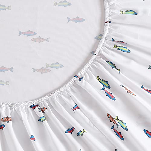 Eddie Bauer Kids - Twin Sheets, Stain-Resistant Toddler Bedding with Matching Sham(s), Super Soft, Ideal Boy Room Essentials (Fish Lake White, Twin) Eddie Bauer