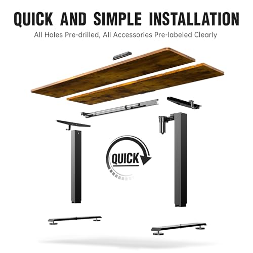 Veken 63 Inch Electric Standing Desk, Height Adjustable Sit Stand Up, Wood Desktop, Work Home Office Computer PC Table, Tall Standup Workstation, Gaming Writing Study Bedroom Rising Desks, Brown Veken