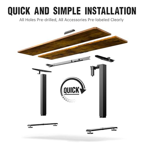 Veken 63 Inch Electric Standing Desk, Height Adjustable Sit Stand Up, Wood Desktop, Work Home Office Computer PC Table, Tall Standup Workstation, Gaming Writing Study Bedroom Rising Desks, Brown Veken