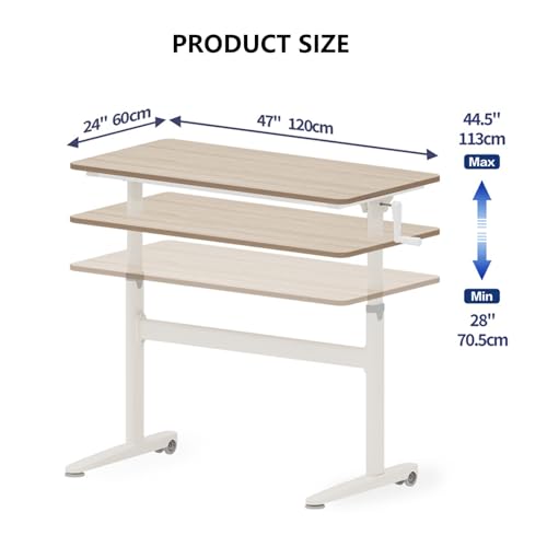 Erxewim Standing Desk Adjustable Height Manual Crank, Adjustable Sit to Stand Up Desk Workstation, for Home Office with Cable Hole and Adjust Foot (Beige 120x60cm) Erxewim