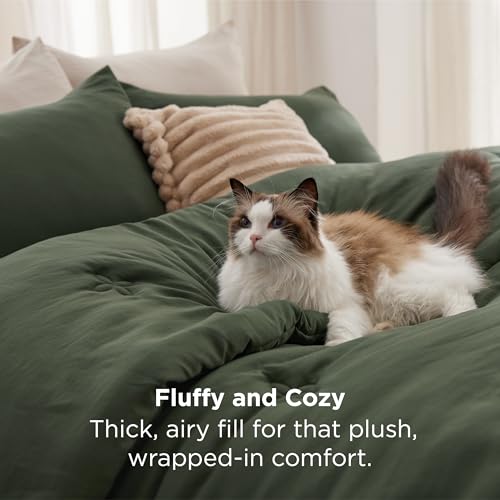 Bedsure Queen Comforter Set Olive Green, Soft Prewashed Queen Size Bedding, Quilted Comforter with Clover Design, Down Alternative Comforter for All Seasons, 3 Pieces Bed Set with 2 Pillow Shams Bedsure