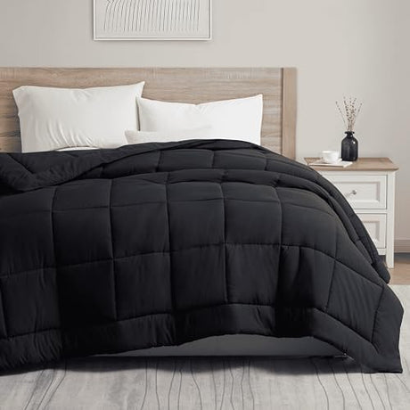 Hearth & Harbor Down Alternative Comforter - All Season Soft Quilted Full Bed Comforter Duvet Insert with Corner Tabs - Full Size Black Hearth & Harbor