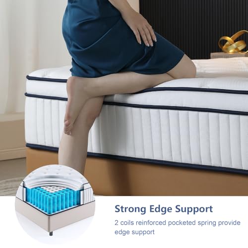 Queen Size Mattresses, 14 Inch Queen Mattress in a Box, Medium Firm Hybrid Mattress with Pocket Springs, Pressure & Pain Relief, Strong Edge Support, Ultimate Motion Isolation SUAYEA