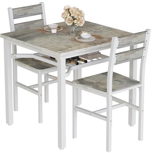 Hooseng 3 Piece Dining Table Set for 2, Small Wooden Kitchen Table with Storage, Farmhouse Square Dinette Set for Dining Room, Breakfast Nook, Apartment, Small Space Hooseng