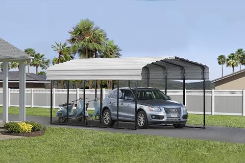 Arrow Carports Galvanized Steel Carport, Full-Size Metal Carport Kit, 12' x 24' x 9', Eggshell Arrow