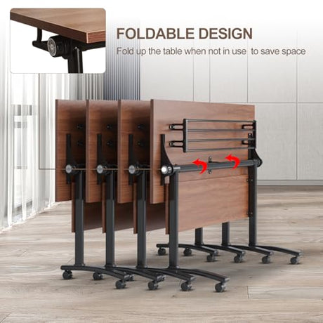 Conference Room Table, 14FT Large Folding Conference Table for 10-15 People, Training Tables with Caster Wheels, Business Style Wooden Meeting Table with Strong Metal Frame, Flip Top Table (6 PCS) bbyekctc