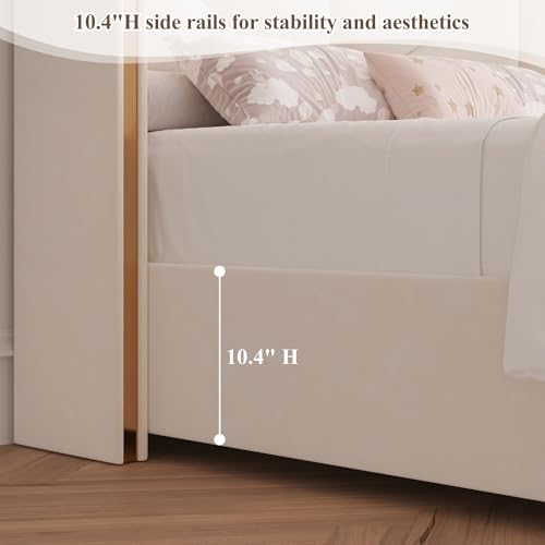 HITHOS 2 Set Twin Upholstered LED Bed Frame with Storage Drawer, Velvet Kids Bed with Headboard, Princess Twin Platform Bed for Girls/Kids, Solid Wood Slats Support, No Box Spring Needed (Beige) HITHOS