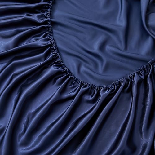 Counfeisly 2 Pieces Satin Twin Fitted Sheet & Pillowcase Set, Luxury Silky Soft Satin Bed Sheets with 1 Deep Pocket Fitted Sheet - 16" Deep Pocket Sheets, 1 Pillowcase, Navy Counfeisly