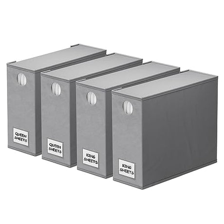 SpaceAid 4 Pack Bed Sheet Organizers and Storage, Foldable Organizer for Linen Closet, Sheets Set Folder Keeper with Window XL (Queen & King Size) Organizing Bedding Container, Gray 91ZDSN-SL01-G4 SpaceAid