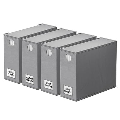 SpaceAid 4 Pack Bed Sheet Organizers and Storage, Foldable Organizer for Linen Closet, Sheets Set Folder Keeper with Window XL (Queen & King Size) Organizing Bedding Container, Gray 91ZDSN-SL01-G4