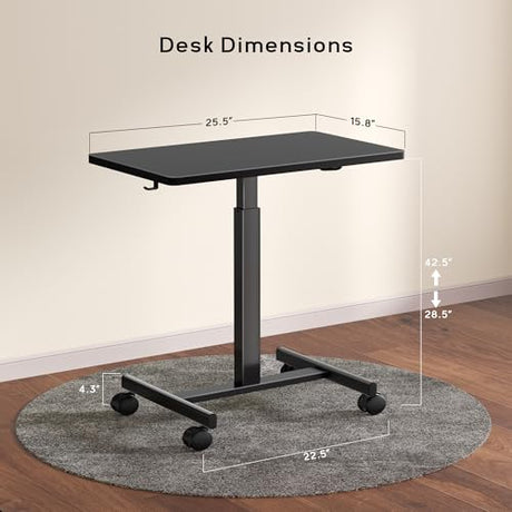 NICECOZY Mobile Standing Desk, Small Teacher Standing Rolling Desk, Portable Laptop Desk with Lockable Wheels, Computer Workstations, Adjustable Height, Black NICECOZY