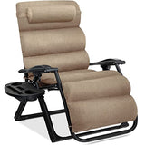 Best Choice Products Oversized Zero Gravity Chair, Folding Outdoor Patio Recliner, XL Anti Gravity Lounger w/Removable Cushion, Cup Holder, Side Tray, 350lb Capacity - Wheat Best Choice Products