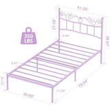 Merronix Twin Bed Frames with Headboard, Elegant Metal Bed Frame for Kids Girls, Modern Twin Size Platform Bed - No Box Spring Needed, 11.2 Inches Height Underbed Storage - Purple Merronix
