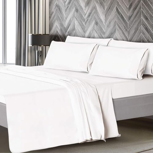 Mueller Ultratemp Full Size Bed Sheets Set, Super Soft 1800, 6 Piece Set, Deep Pocket up to 16", Transfers Heat, Breathes Better, Hypoallergenic, Wrinkle, White Mueller