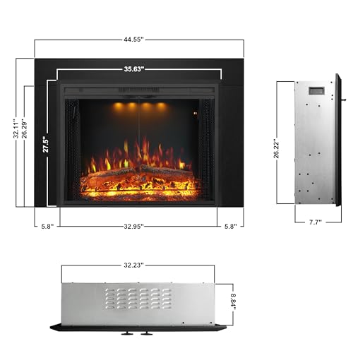 36 in. Electric Fireplace Inserts with Trim Kit, Multicolor Flames & Fire Crackling Sounds, Timer, Overheating Protection Fireplace Heater, 750/1500W Benrocks