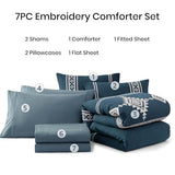 MaiRêve Embroidery Queen Size Comforter Set Navy Blue, Boho Farmhouse Western Bedding Set 7 Pieces, All Season Bed in A Bag Comforter Set with Sheets, Pillowcases & Shams MaiRêve
