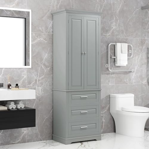 62.2" Wide Storage Cabinet Pantry Cupboard with Doors and Drawers for Home Kitchen, Bathroom and Living Room, Adjustable Shelf, White Merax