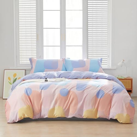 SAPHREAS Orange Blue Geometric Blocks Duvet Cover Set Twin Size 2pcs 100% Cotton Colorful Blocks Bedding Comforter Cover Set 1 Duvet Cover 1 Pillow Sham SAPHREAS