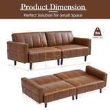 hausway 83”Faux Leather Futon Couch,Mid Century Modern Convertible Faux Leather Sofa with Adjustable Backrest,Storage Pocket,Wooden&Steel Frame for Office,Living Room,Space-Saving,Brown hausway
