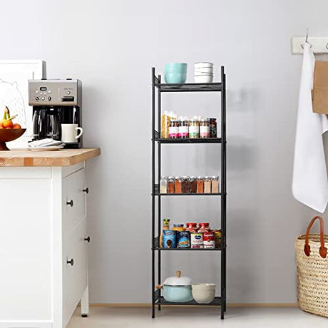 KANEODOT 5-Tier Storage Shelf Wire Bathroom Organizers, Heavy Duty Shelving Unit for Pantry Kitchen Bathroom Laundry Room Garage, Organization Home Corner Rack, Black KANEODOT
