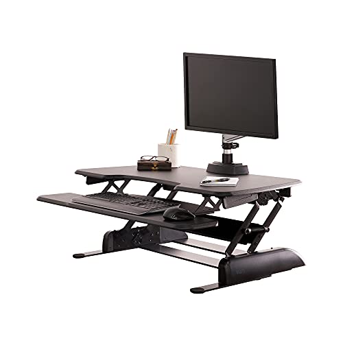 Vari - VariDesk Essential 36 - Two-Tier Standing Desk Converter for Monitor & Accessories - Height Adjustable Sit Stand Desk - Fully Assembled Monitor Riser for Home Office - 36" Wide, Black Vari