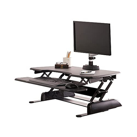 Vari - VariDesk Essential 36 - Two-Tier Standing Desk Converter for Monitor & Accessories - Height Adjustable Sit Stand Desk - Fully Assembled Monitor Riser for Home Office - 36" Wide, Black Vari