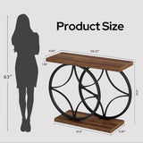 knoworld 39.4" Console Table, Industrial Entryway Table with Anti-Tilt Design, Narrow Wood Accent Sofa Table Behind Couch with Double Circle Base for Entryway, Living Room, Hallway, Foyer knoworld
