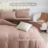 PURE ERA Jersey Knit Duvet Cover Set 100% T-Shirt Cotton Super Soft Comfy 3pc Bedding Set with Zipper Closure (Petal Pink/Dark Brown, Queen, 90"X90") PURE ERA