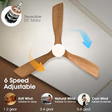 Baitai 52 inch Champagne Gold Luxury Style Ceiling Fan with Light Solid Wood Blade Noiseless Reversible Motor Dimmable Light Memory Living Room and Bedroom Ceiling Fan Baitai