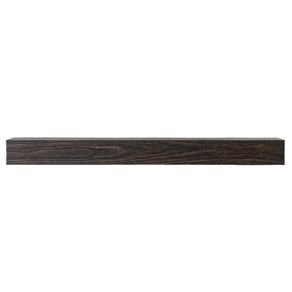 Modern Ember Modern Rustic 72 Inch Wood Mantel Shelf in Charcoal Black Stowe, Wall-Mounted Shelf with Dark Hand Brushed Sand Groove Pattern; for Fireplaces, Hearths & Décor Modern Ember
