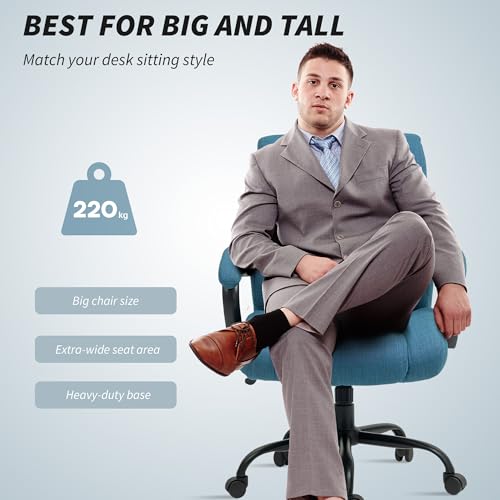 Vinsetto Big and Tall Executive Office Chair 485lbs with Wide Seat, High Back Computer Desk Chair with Tilt, Adjustable Height, Blue Vinsetto