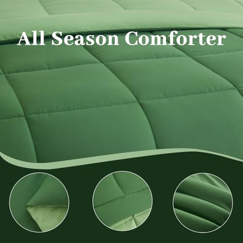 BedTreat Down Alternative Comforter Twin Duvet Insert with Corner Tabs, All Season Quilted Bed Comforter Box-Stitched Twin Comforter Olive Green and Grass Green，Machine Washable Microfiber Bedding BedTreat