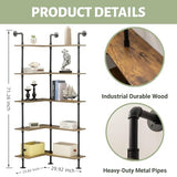 DOFURNILIM Industrial Pipe Corner Bookshelf, Wall Wooden Bookcase with Open Shelves, L Shaped Ladder Pipe Pantry Shelving for Living Room, Bedroom, Home, Office, 5 Tiers DOFURNILIM