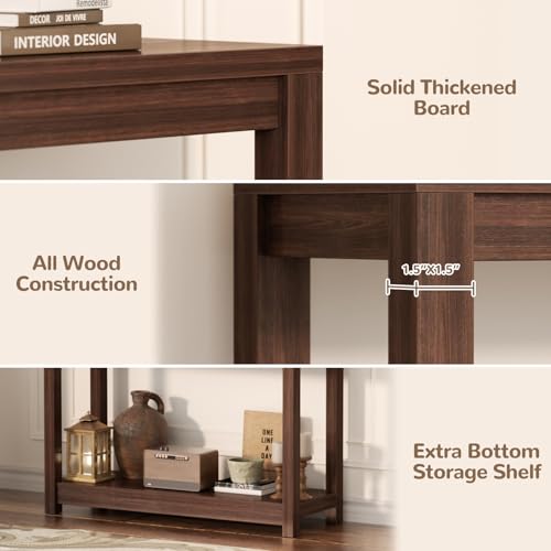 Besiost Small Farmhouse Wood Entryway Table Narrow Console Table with Storage Behind Couch Sofa Table with Shelves Entry Way Tables with Open Storage, Easy Assembly, 32" Black Walnut Besiost